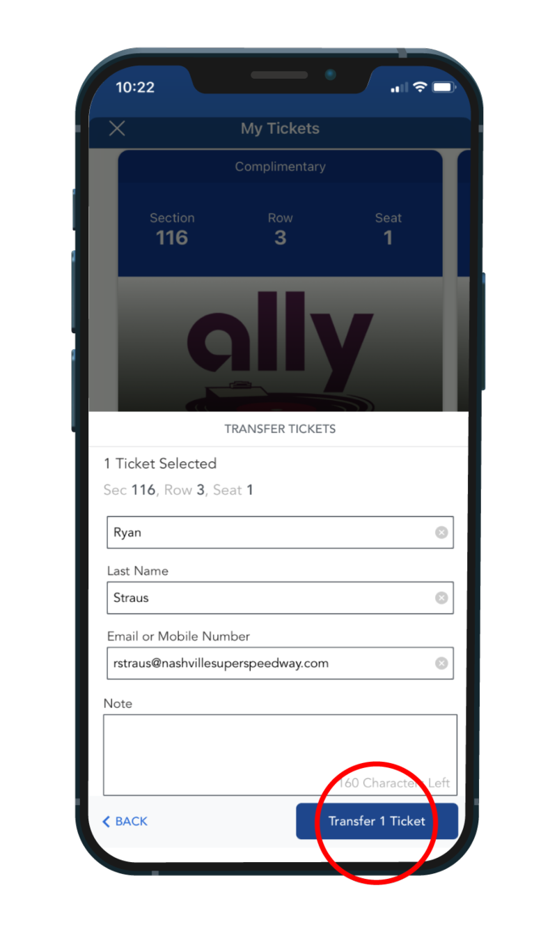 Mobile screenshot of Transfer Tickets step 4